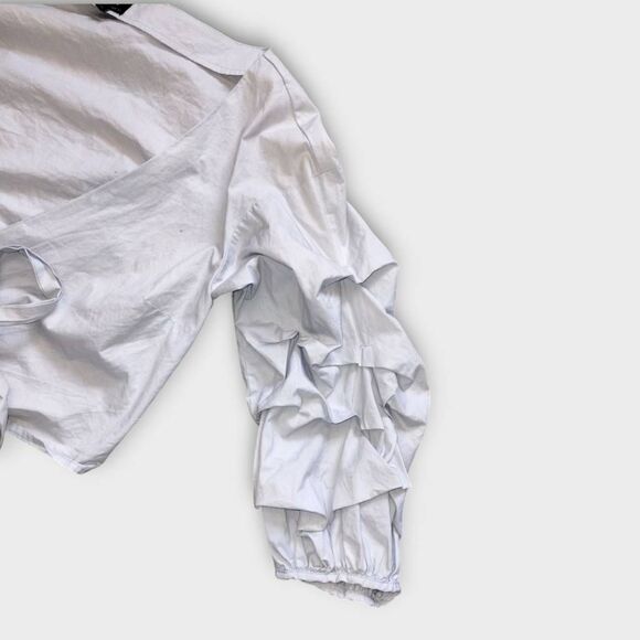 Bardot Womens Wrap Sz 6 Ruched 3/4 Sleeve Tie Crossover Top‎ Cropped Retroglam - Picture 5 of 9
